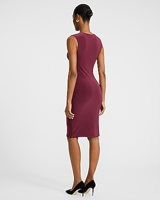 Crew Neck Sleeveless Cutout Ruched Midi Dress