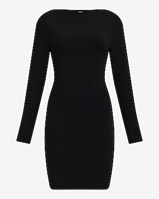 Boat Neck Long Sleeve Open Back Mini Sheath Dress