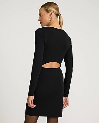 Boat Neck Long Sleeve Open Back Mini Sheath Dress