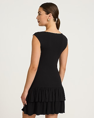 mini black dress boat neck Mercedes | Black Sequin Boat-Neck Mini Dress With Draped Detail And Open Back main image 0