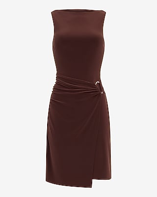 Jersey Knit Boat Neck Hardware Wrap Mini Dress - thumbnail 10