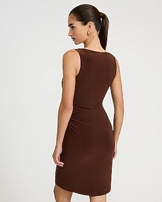 Jersey Knit Boat Neck Hardware Wrap Mini Dress - thumbnail 8