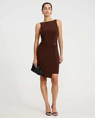 Jersey Knit Boat Neck Hardware Wrap Mini Dress - thumbnail 9