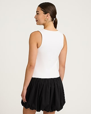 Stretch Cotton Color Block Bubble Hem Mini Dress with Pockets