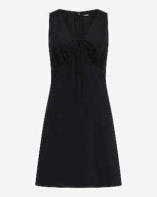 V-Neck Tie Front Mini Dress with Pockets