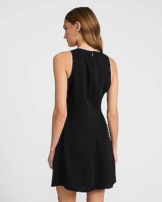 V-Neck Tie Front Mini Dress with Pockets