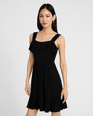 Square Neck Sleeveless Ruffle Tiered Mini Dress