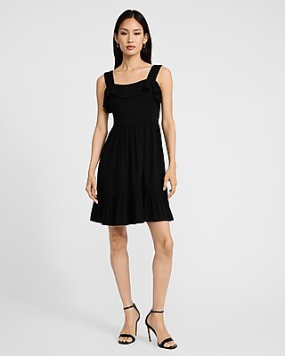 Square Neck Sleeveless Ruffle Tiered Mini Dress