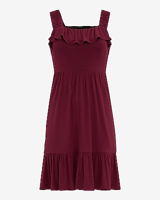 Square Neck Sleeveless Ruffle Tiered Mini Dress