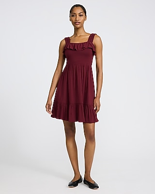 Square Neck Sleeveless Ruffle Tiered Mini Dress