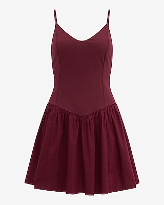 Mixed Media V-Neck Drop Waist Mini Dress