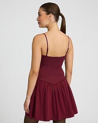 Mixed Media V-Neck Drop Waist Mini Dress