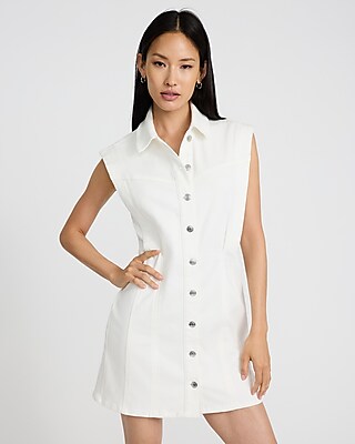 White Button Down Denim Mini Dress
