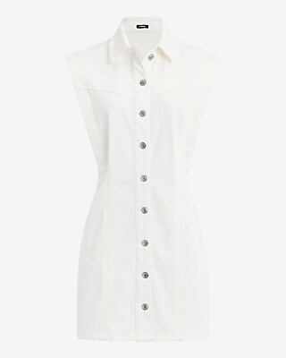 White Button Down Denim Mini Dress