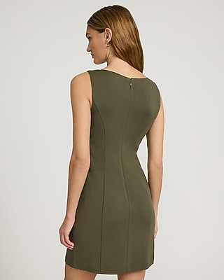 Signature Ponte Curved Neck Sleeveless Mini Dress with Pockets