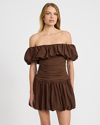 brown bubble hem dress Ladies - Dark Brown Draped Bubble-Hem Dress - Size: S
