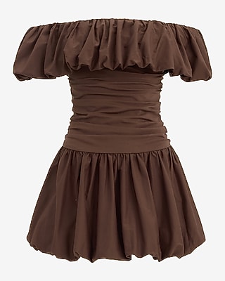 Stretch Cotton Drop Waist Bubble Hem Mini Dress with Pockets