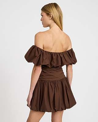 Stretch Cotton Drop Waist Bubble Hem Mini Dress with Pockets