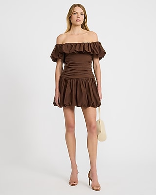Stretch Cotton Drop Waist Bubble Hem Mini Dress with Pockets