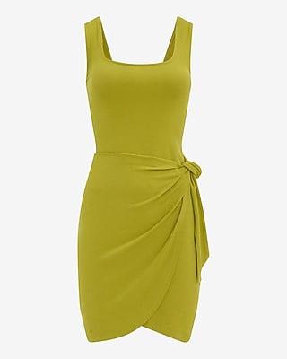 Ribbed Knit Scoop Neck Wrap Tie Mini Sheath Dress