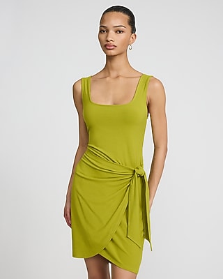 Ribbed Knit Scoop Neck Wrap Tie Mini Sheath Dress - image 5