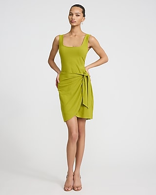 Ribbed Knit Scoop Neck Wrap Tie Mini Sheath Dress