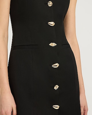Express Women's V-Neck Gold Button Mini Vest Dress in Black Medium