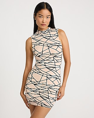 Mesh Flocked Print Mock Neck Mini Dress