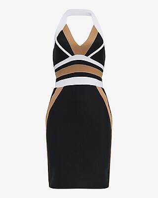 EXPRESS x bebe Color Block Halter Bandage Sheath Mini Dress