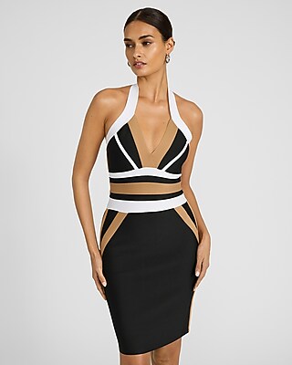 EXPRESS x bebe Color Block Halter Bandage Sheath Mini Dress