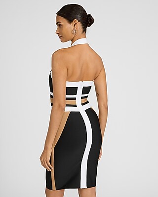 EXPRESS x bebe Color Block Halter Bandage Sheath Mini Dress