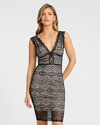 white christmas dresses Bebe Women's Lace Bell Sleeve Cutout Dress - Black main image 1