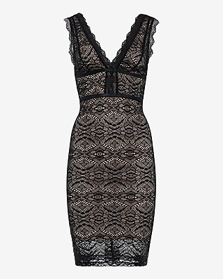 EXPRESS x bebe Lace V-Neck Strappy Mini Sheath Dress