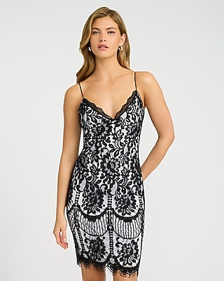 EXPRESS x bebe Lace Color Block V-Neck Mini Sheath Dress