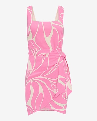 Linen-Blend Printed Square Neck Wrap Mini Sheath Dress - image 5