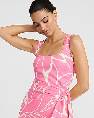 Linen-Blend Printed Square Neck Wrap Mini Sheath Dress - image 2