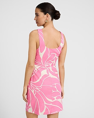 Linen-Blend Printed Square Neck Wrap Mini Sheath Dress - image 3