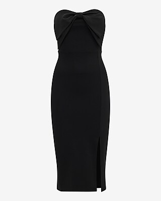 Strapless Satin Bow Side Slit Midi Sheath Dress - image 4