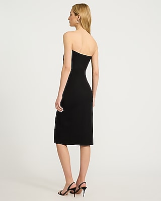 Strapless Satin Bow Side Slit Midi Sheath Dress - image 3