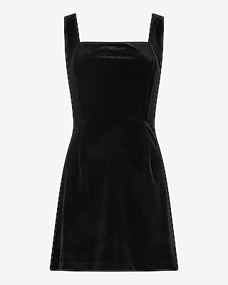 Velvet Square Neck Bow Back Mini Fit and Flare Dress