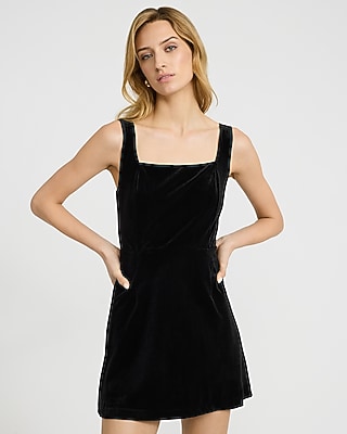 Velvet Square Neck Bow Back Mini Fit and Flare Dress