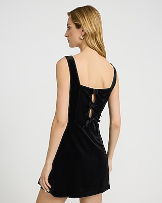 Velvet Square Neck Bow Back Mini Fit and Flare Dress