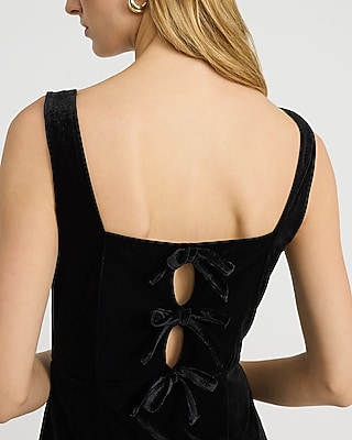 Velvet Square Neck Bow Back Mini Fit and Flare Dress
