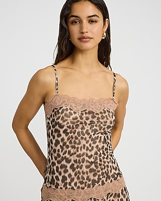 Mesh Leopard Square Neck Lace Slip Mini Sheath Dress
