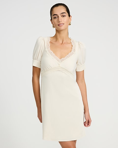 short sleeve lace dress white Women's Floral Elegant A-Line Dresses Wedding Bridesmaid Cocktail Party Evening Midi Dresses : Clothing, Shoes & Jewelry Cap sleeves Satin Lace Trim V-neck Short