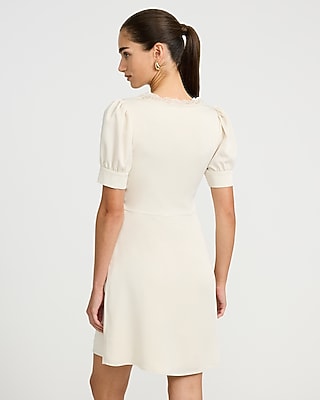 Satin Lace Trim V-Neck Short Sleeve Mini Dress