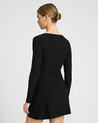 Lace Trim Long Sleeve Ribbed Mini Knit Dress
