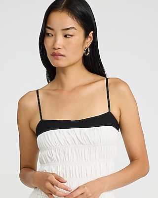 Poplin Color Block Smocked Square Neck Maxi Dress