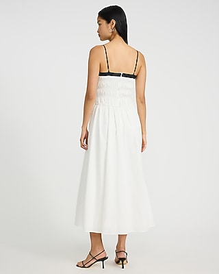 Poplin Color Block Smocked Square Neck Maxi Dress