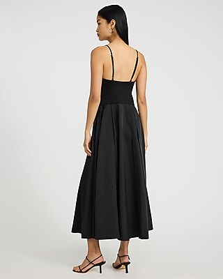Mixed Media Square Neck Drop Waist Maxi Dress